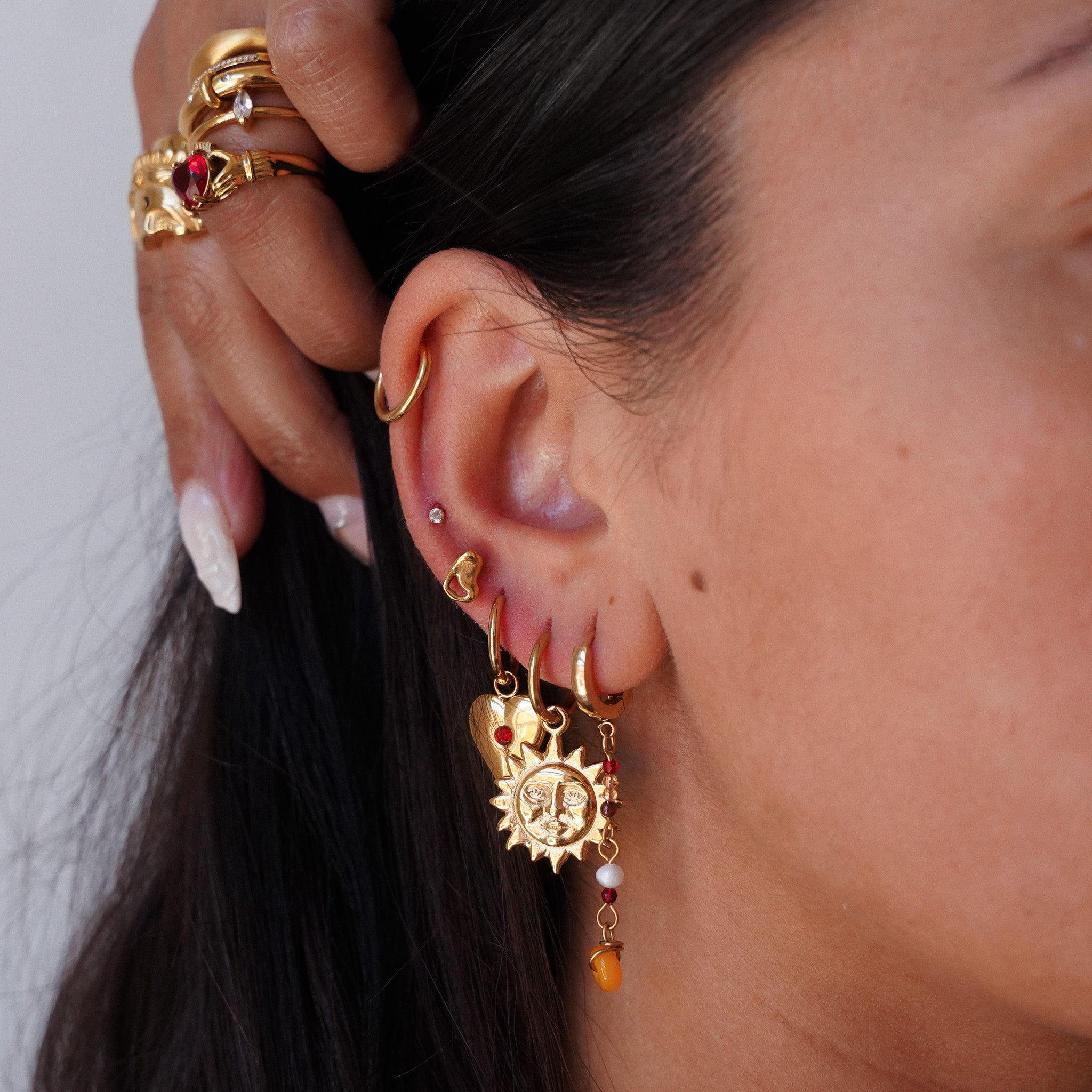 "Nova" Sun Moon Huggie Earrings