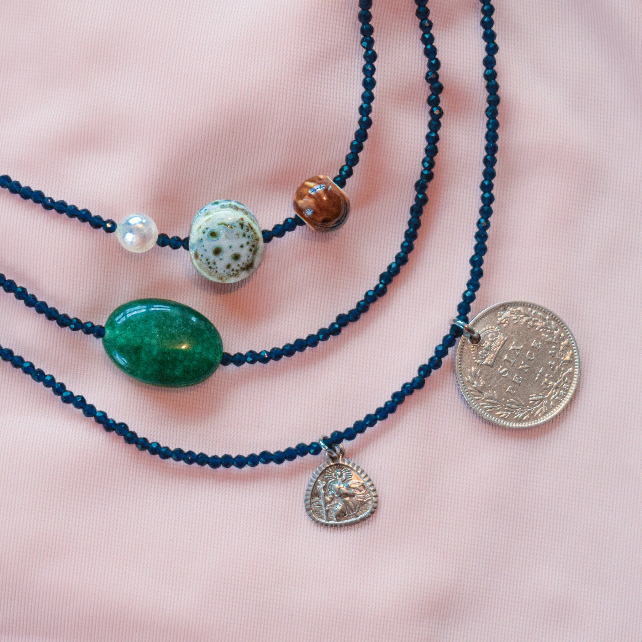 "Etta" Navy Beaded Trio