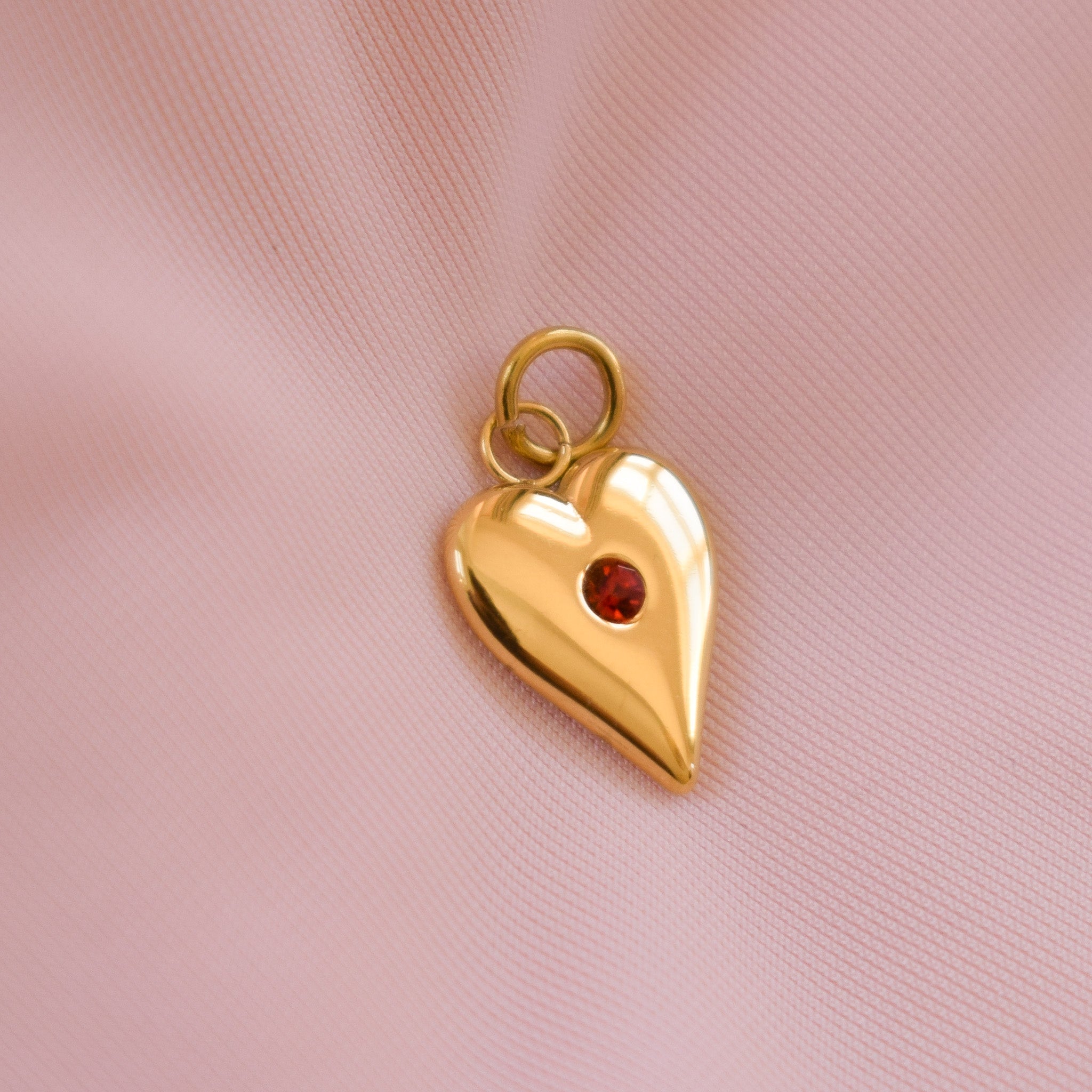 Red Stone Heart Charm