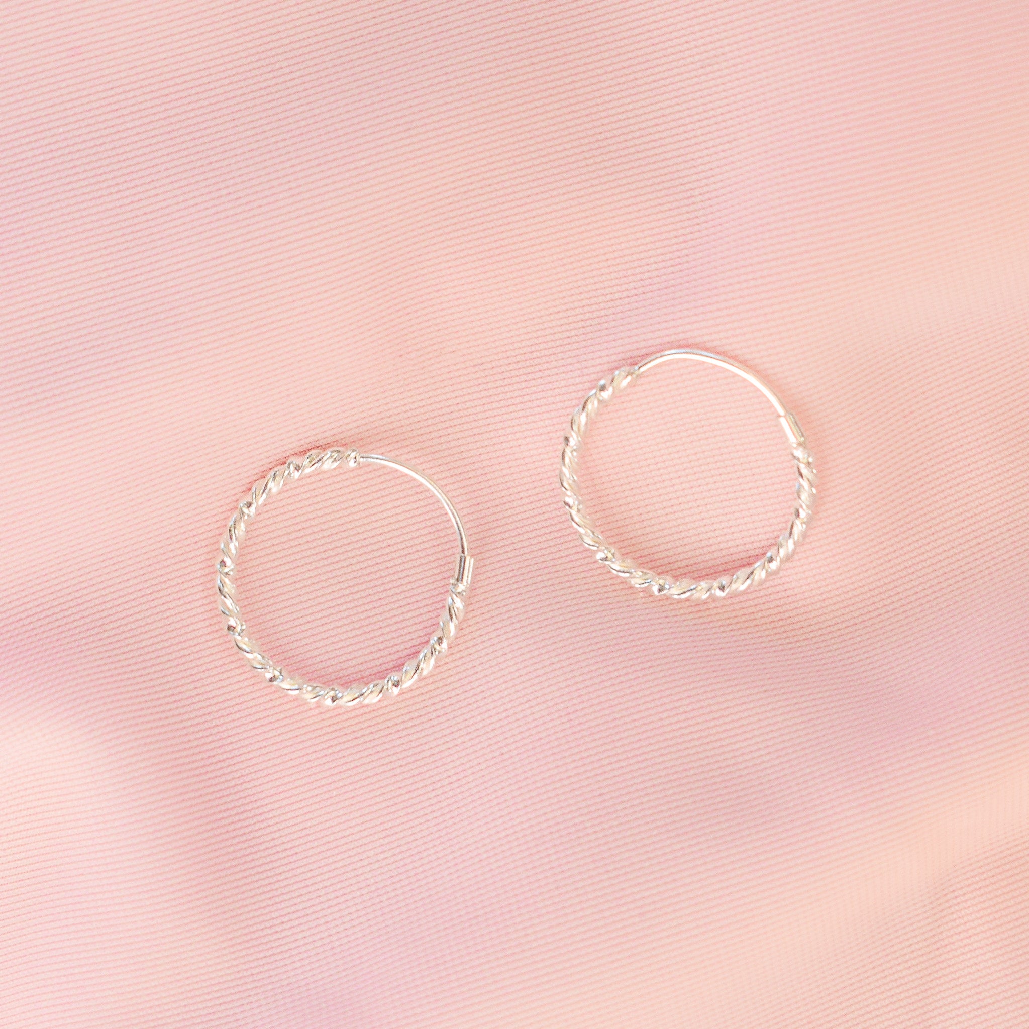 “Elmera” Silver Twisted Hoop Earrings