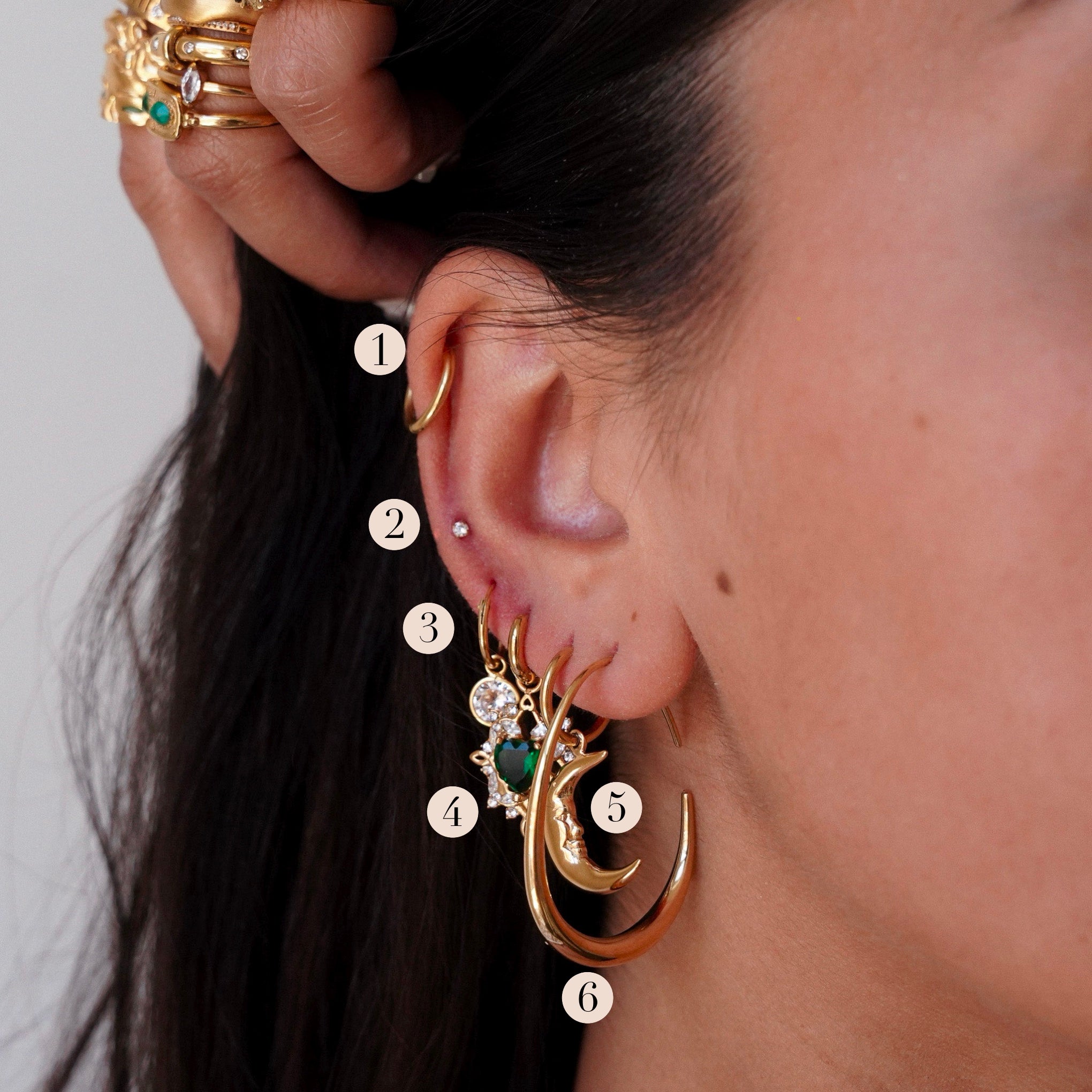 "Nova" Sun Moon Huggie Earrings