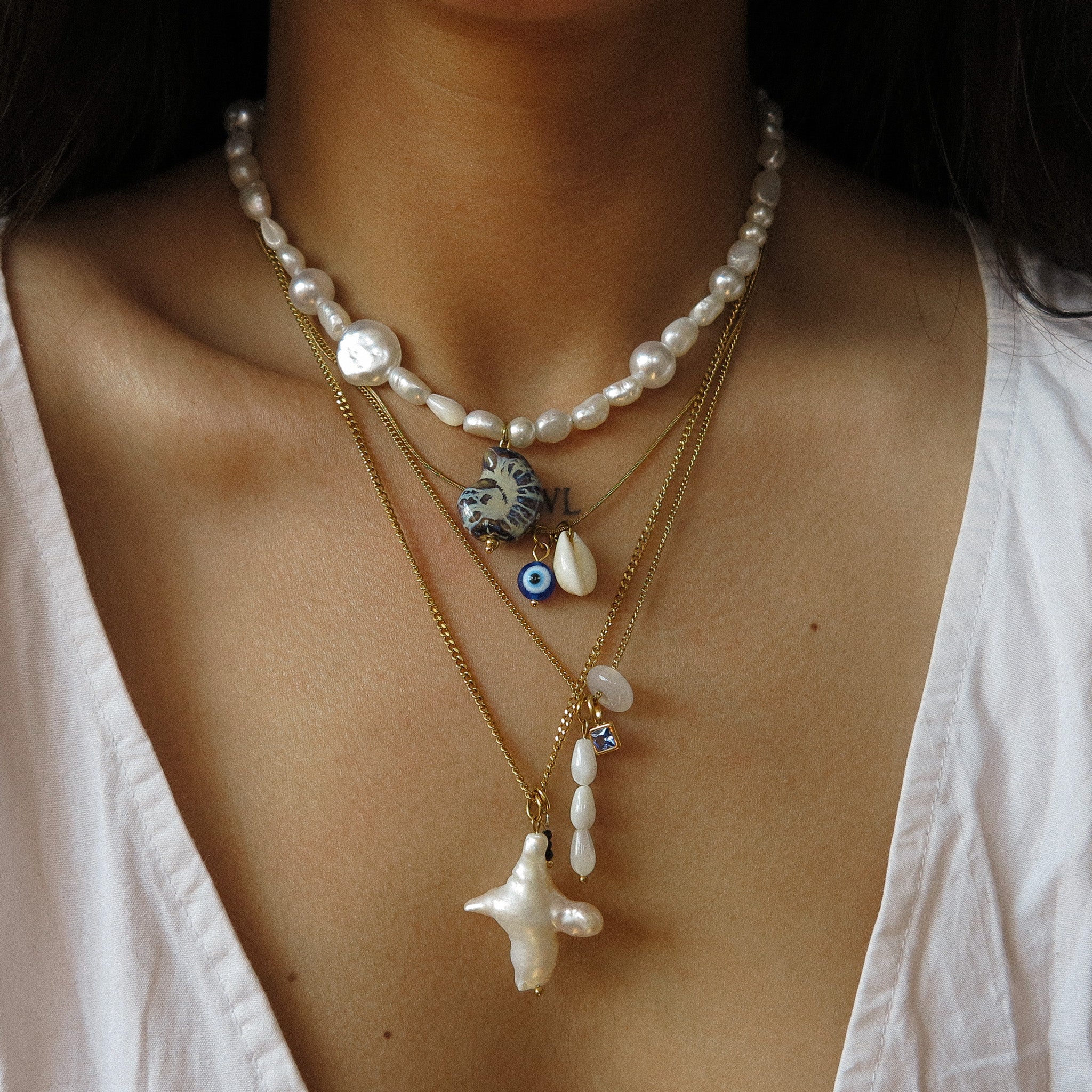 Pearl Cross Charm