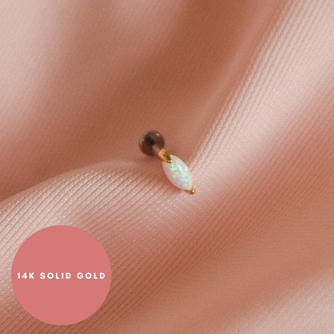 "Ocean" Tiny Opal 14K Gold Earring