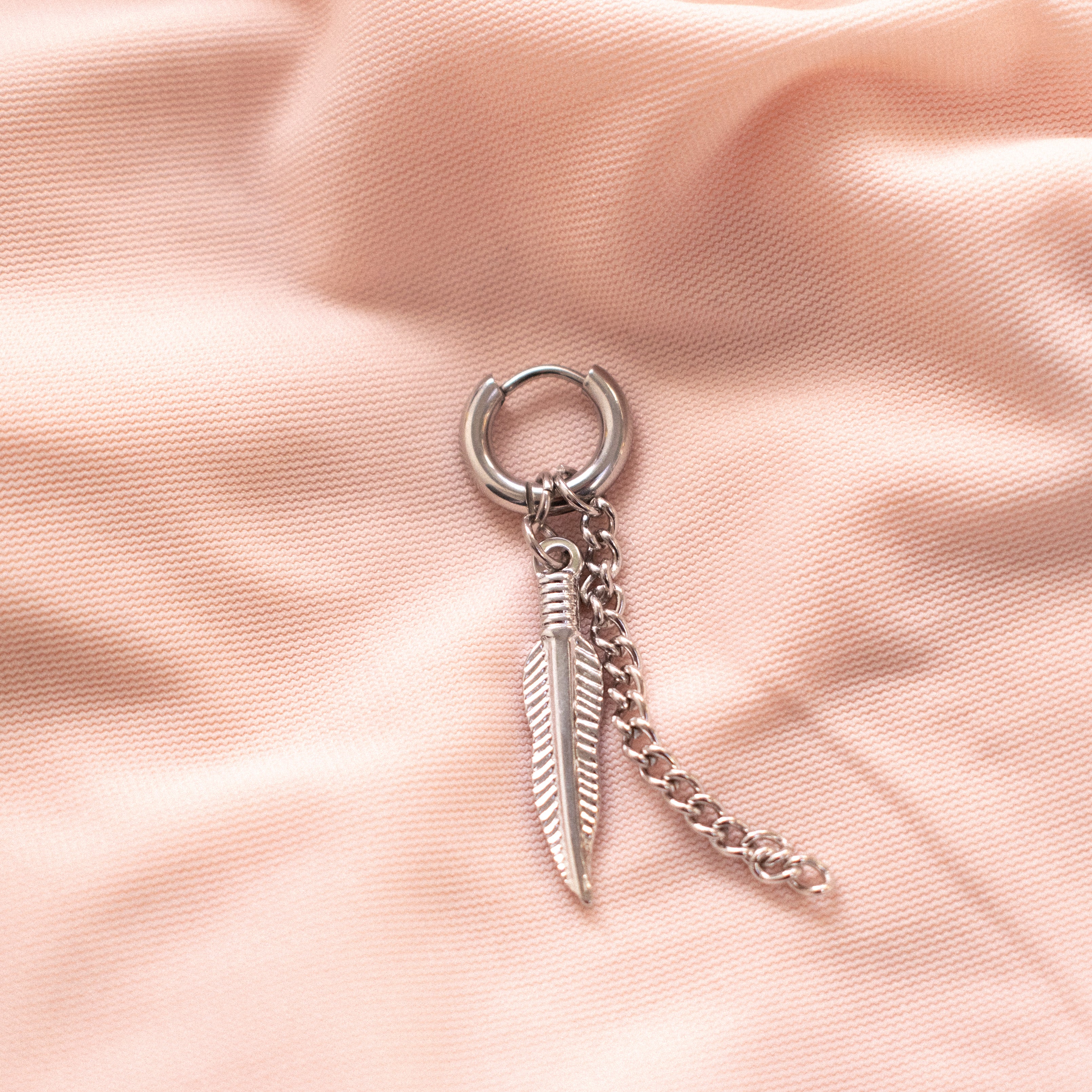 "Feather” Hoop Chain Earring