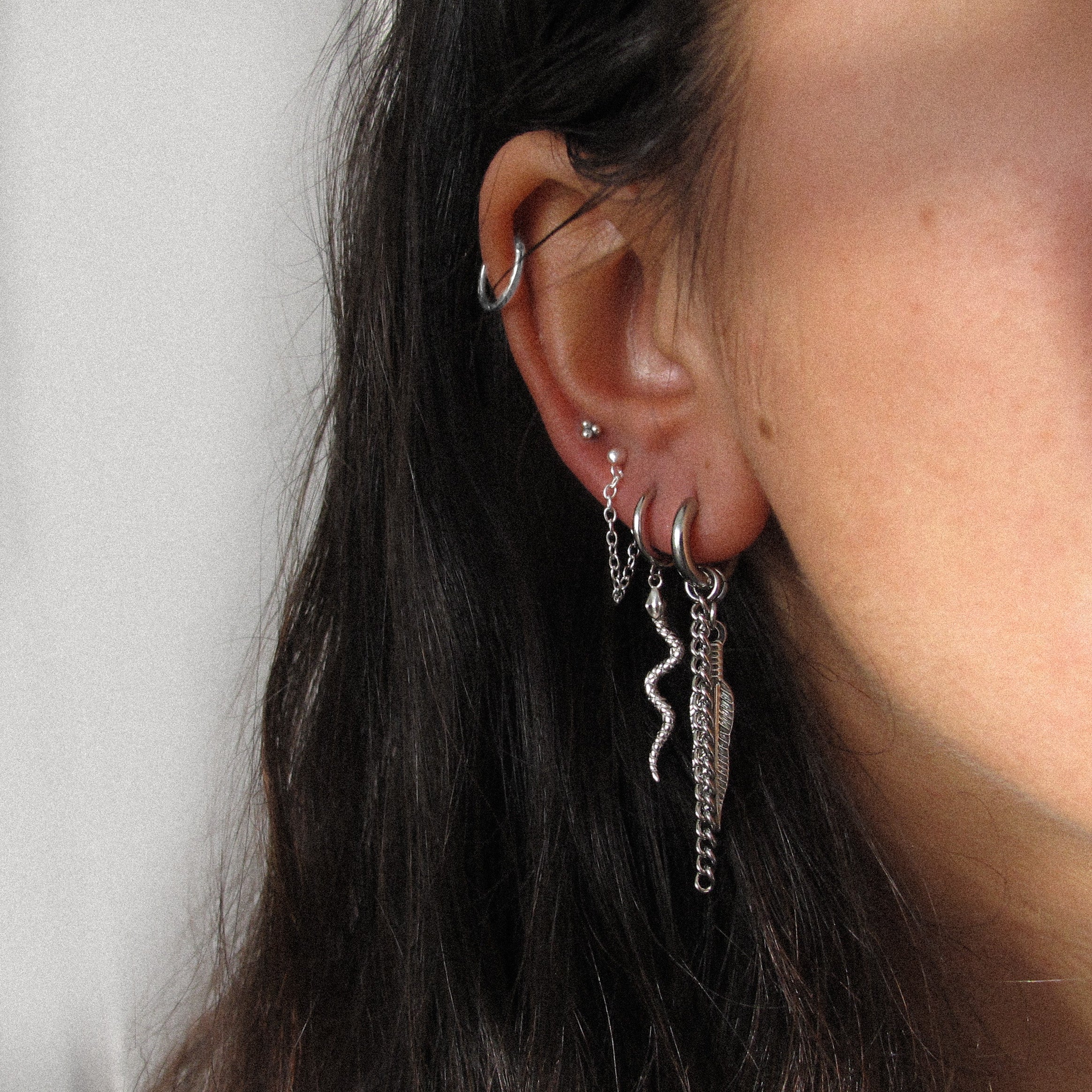 "Feather” Hoop Chain Earring