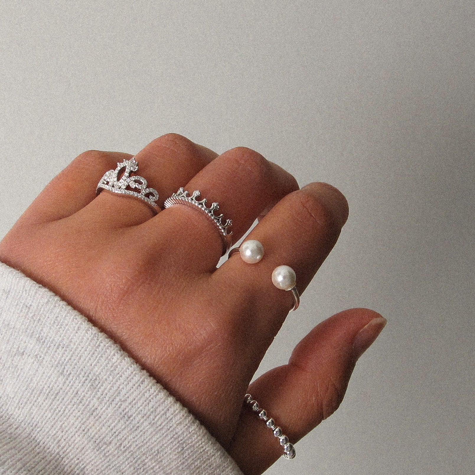 Clearance "Belle” Sterling Silver Beaded Ring