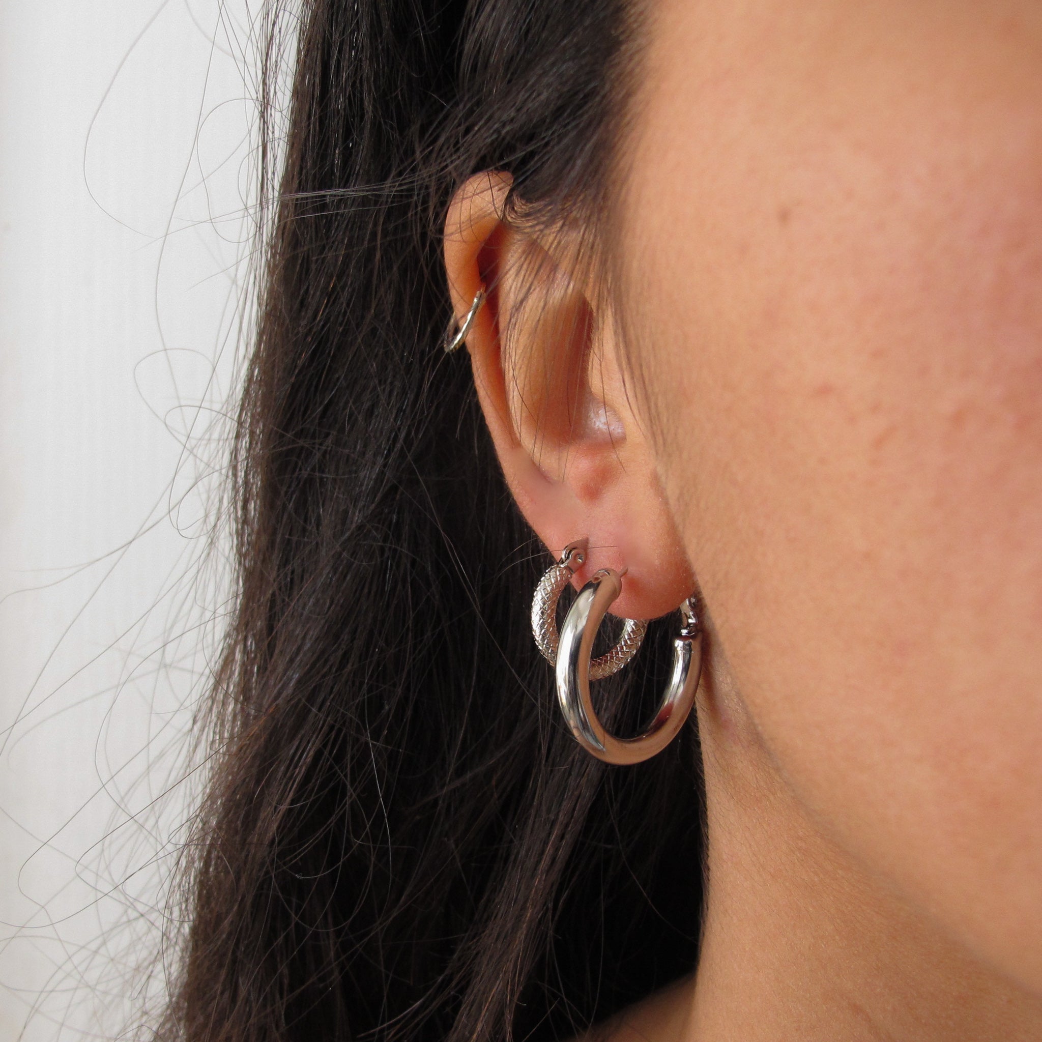 "Willow" Silver Textured Hoops