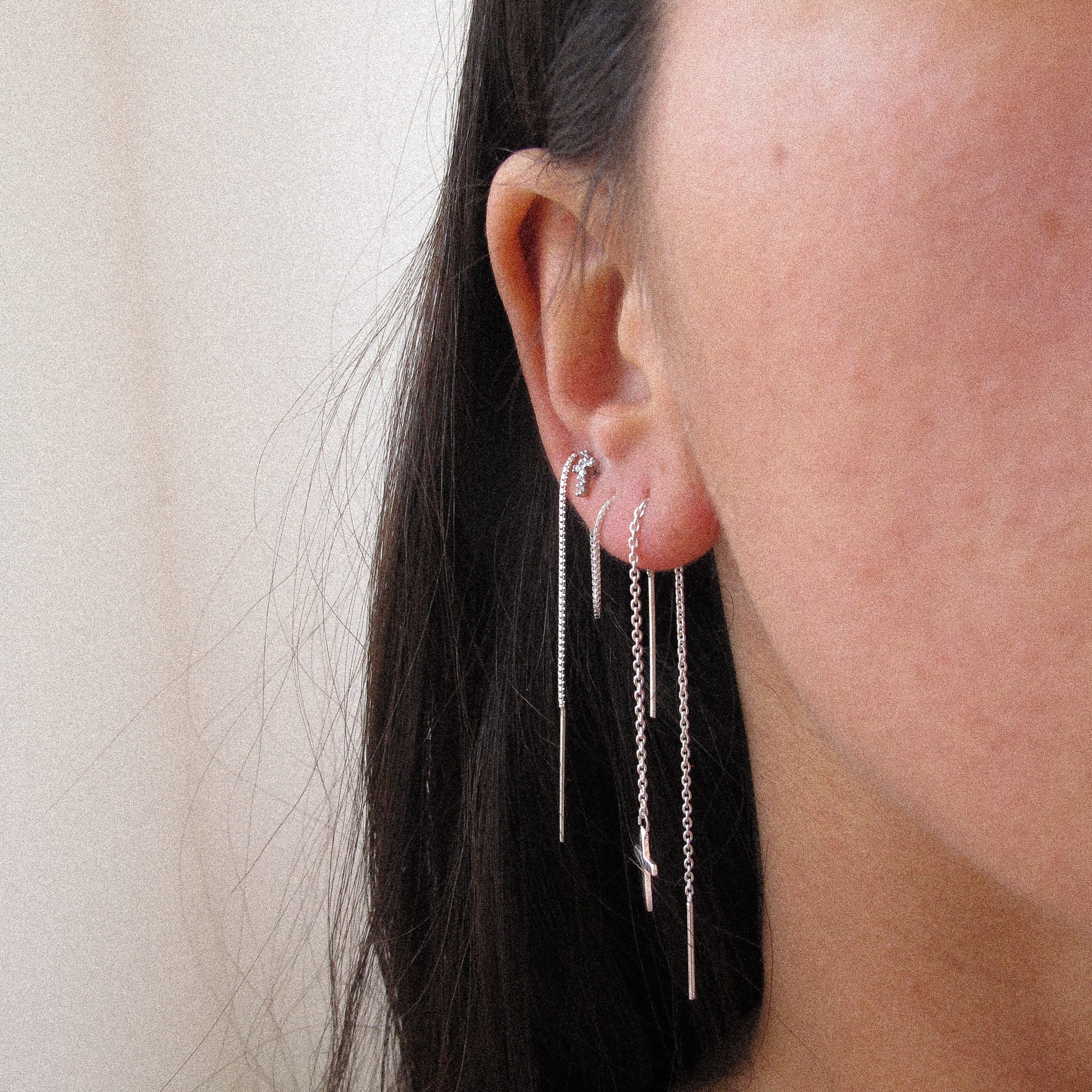“Isabella” Cross Threader Silver Earring