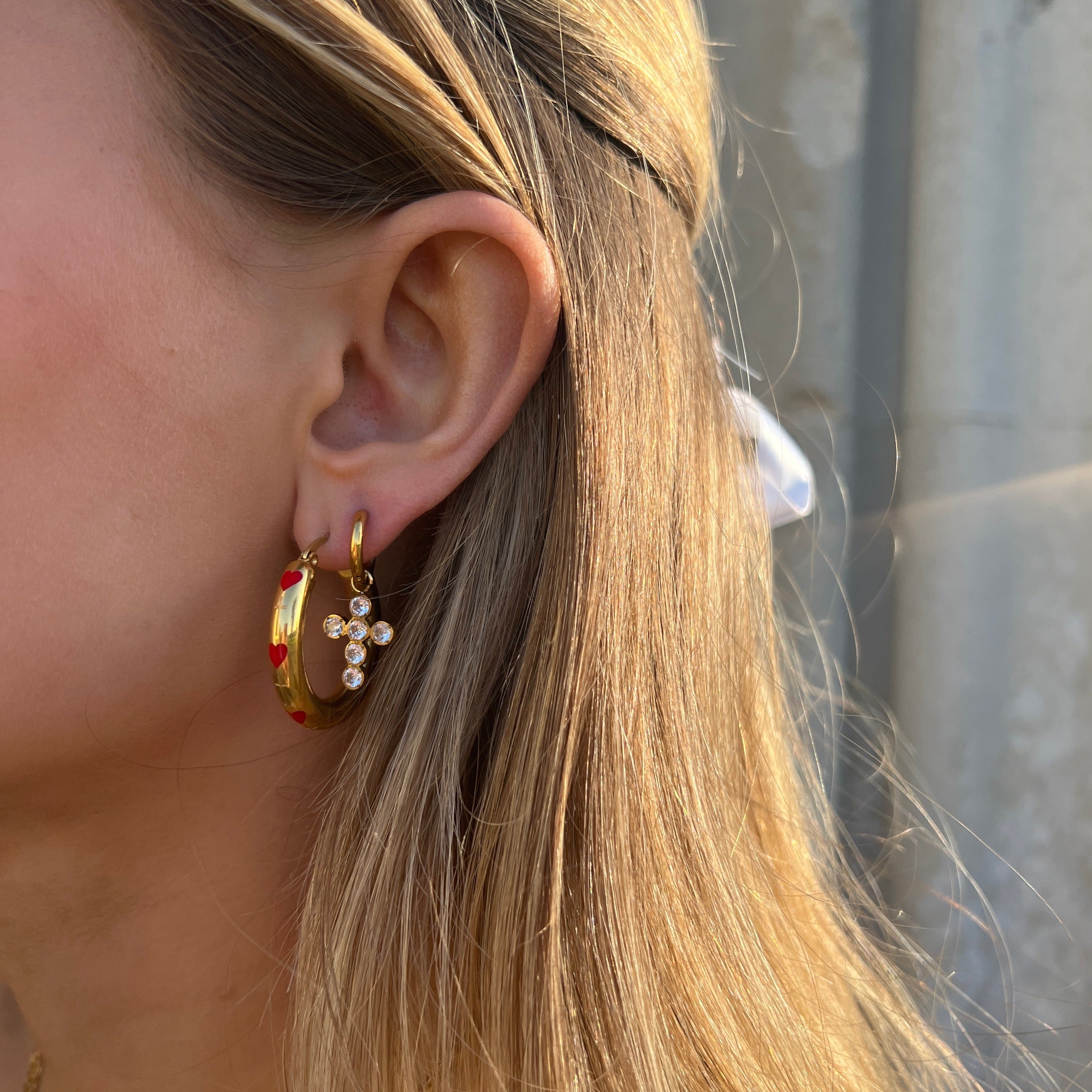 "Martha" Heart Cross Hoops