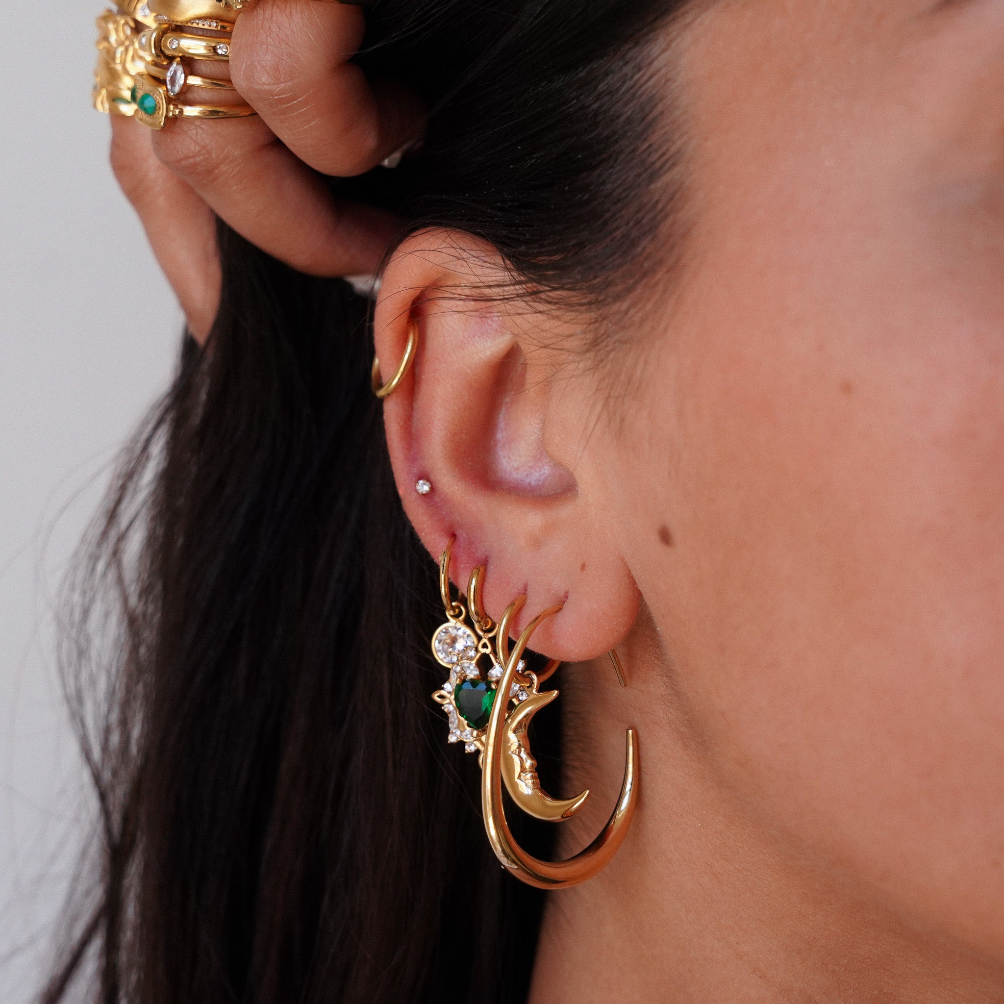"Nova" Sun Moon Huggie Earrings