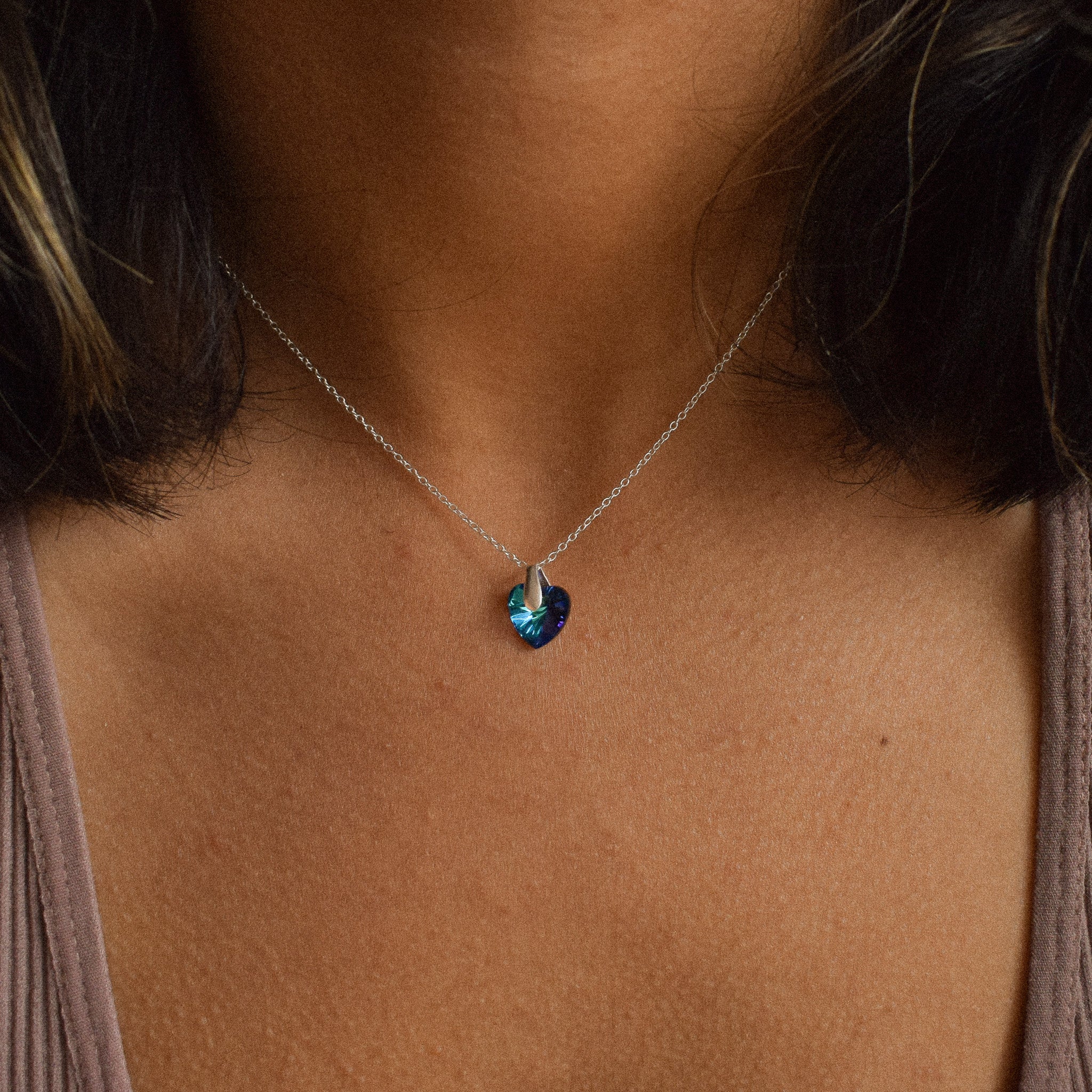 "Cobalt” Sterling Silver Heart Necklace