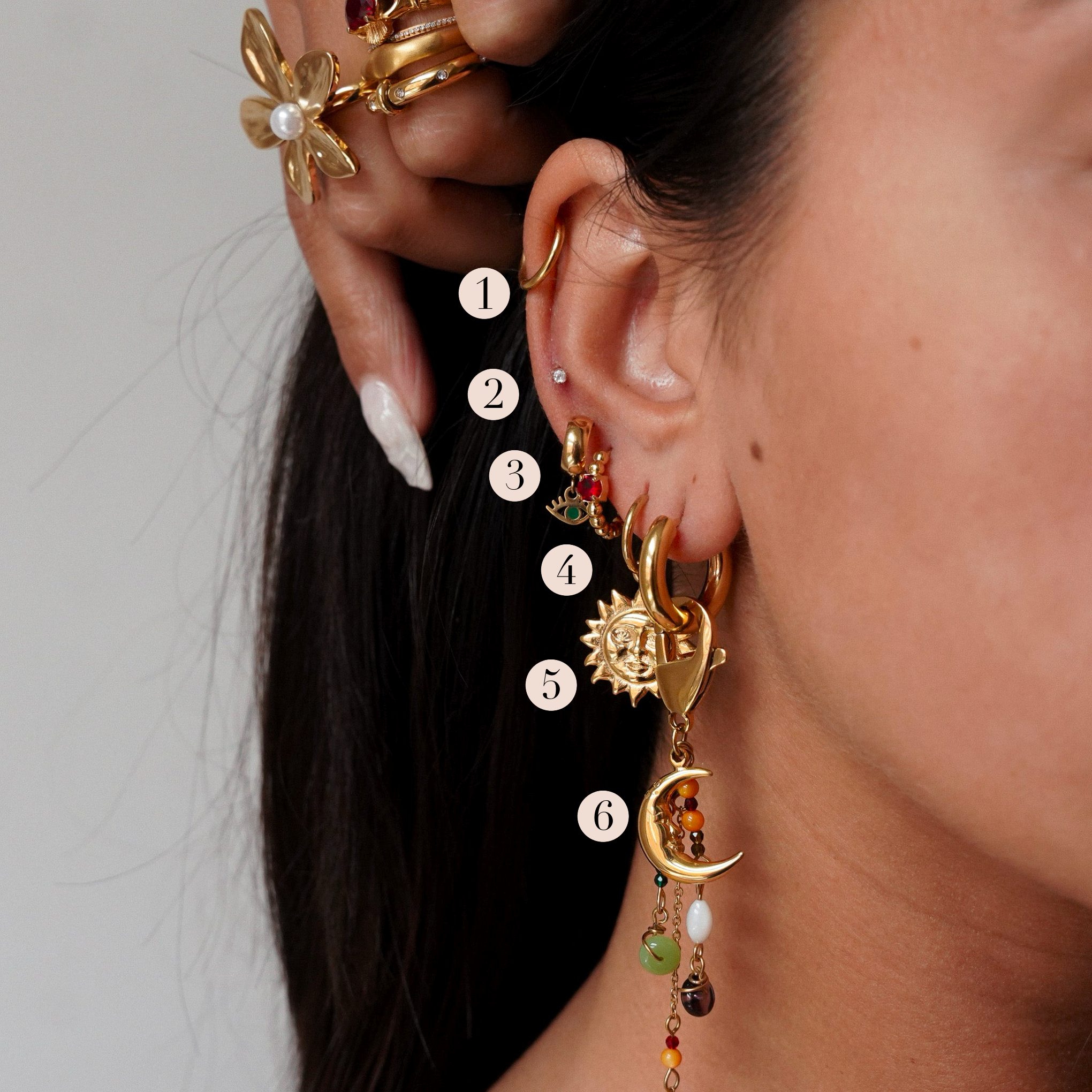"Nova" Sun Moon Huggie Earrings