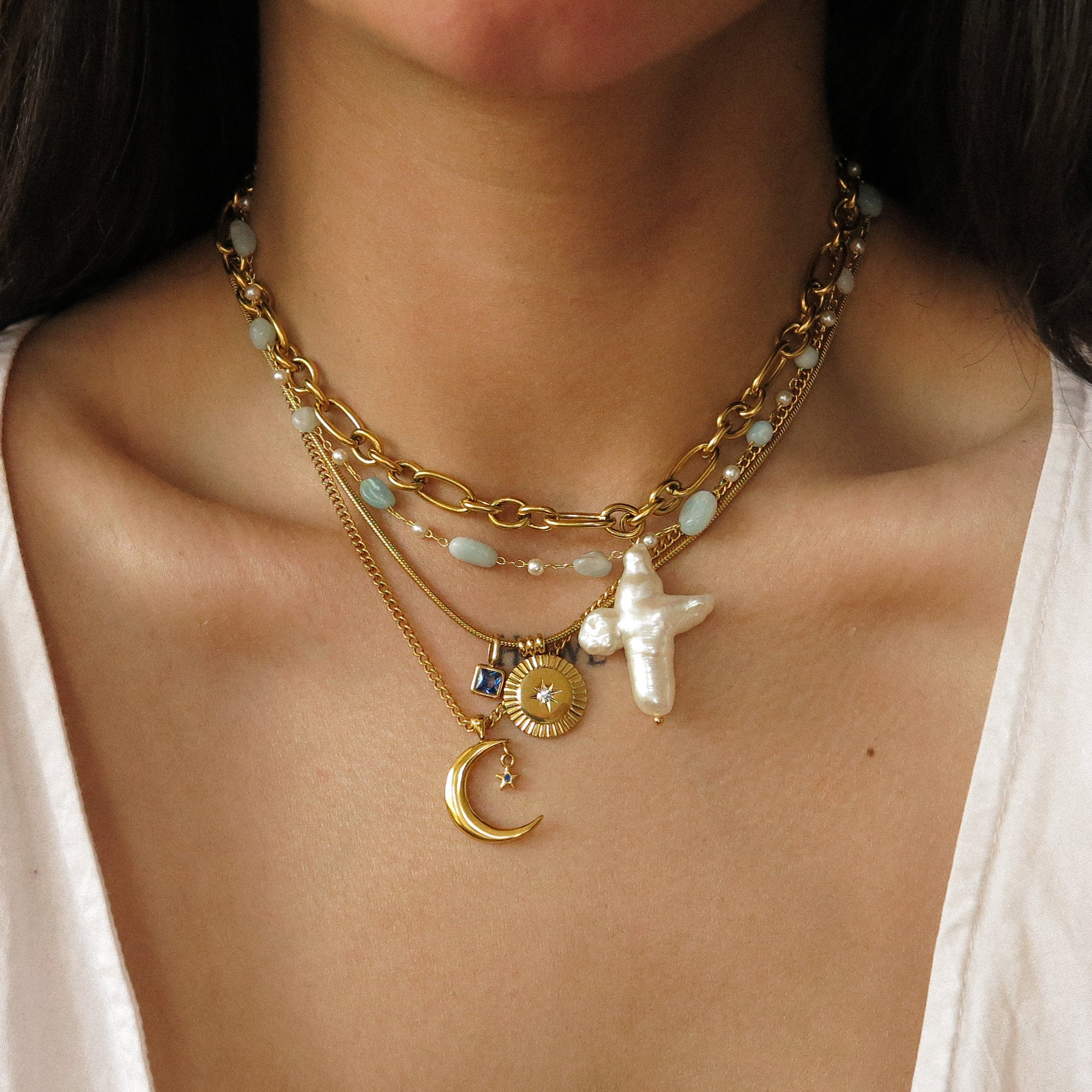 “Leyla” Moon and Star Necklace