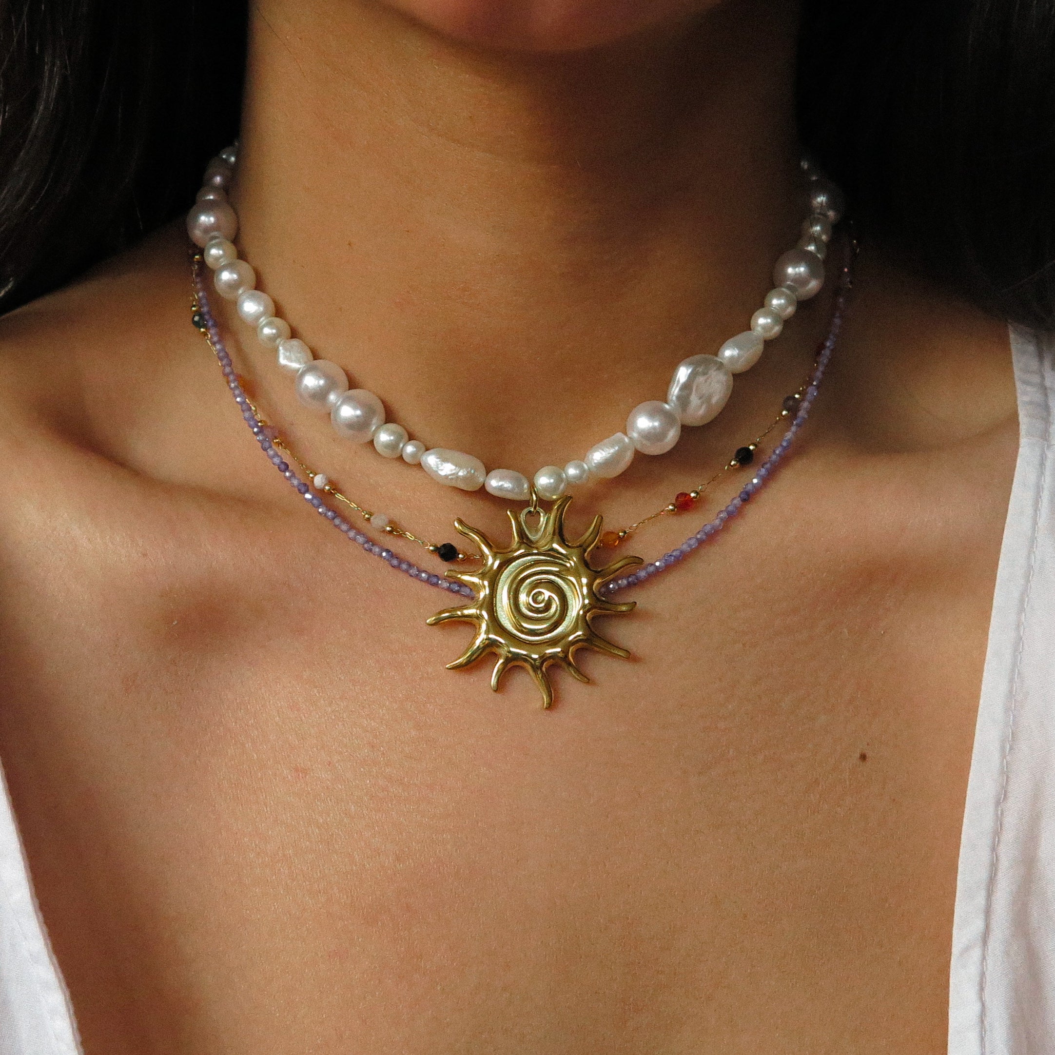 "Lace” Beaded Stone Chain