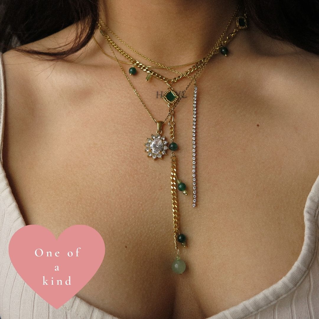 "Peri” Green Stone Lariat Necklace
