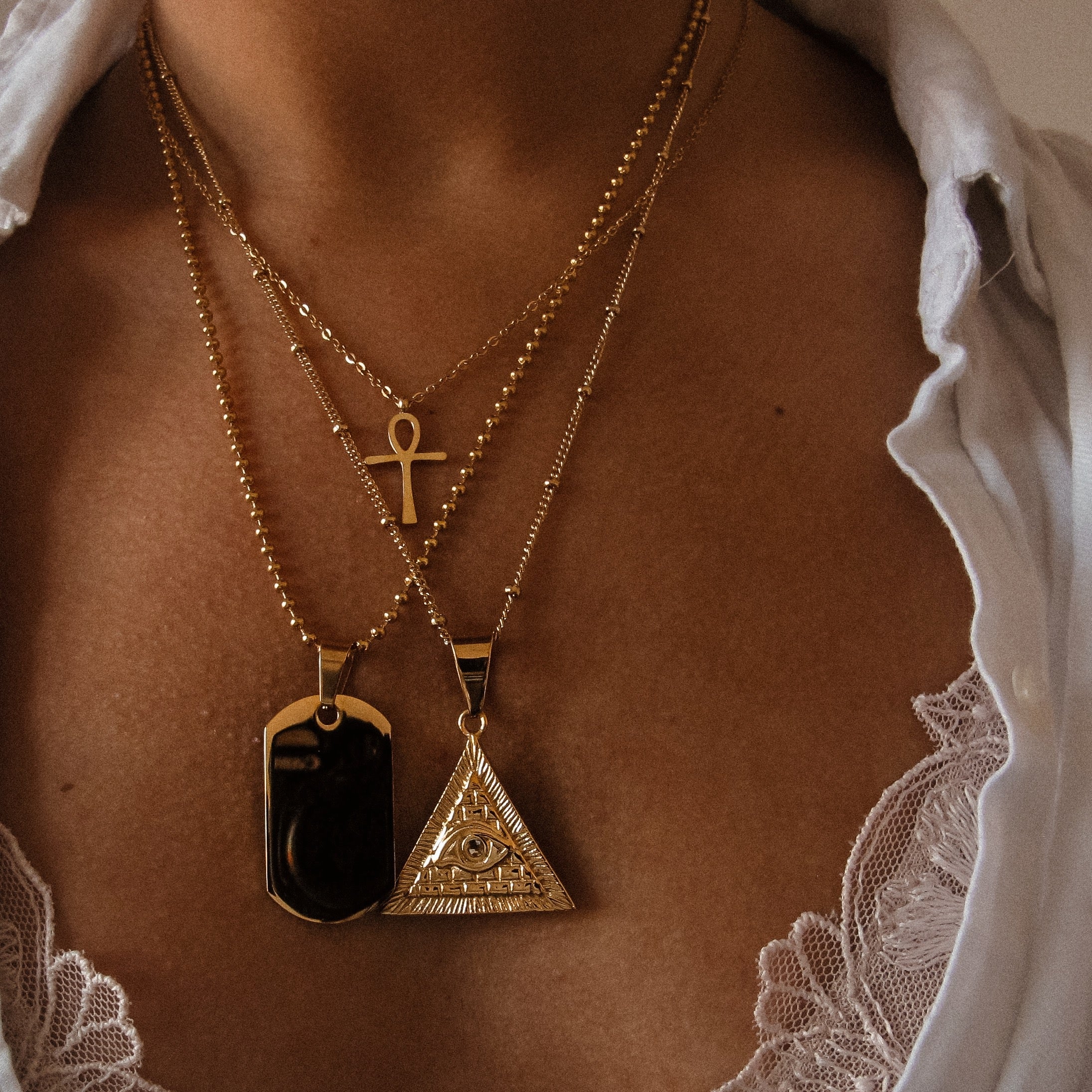 Gold triangle eye necklace illuminati 