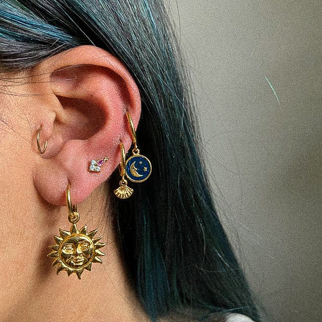 "Nova" Sun Moon Huggie Earrings