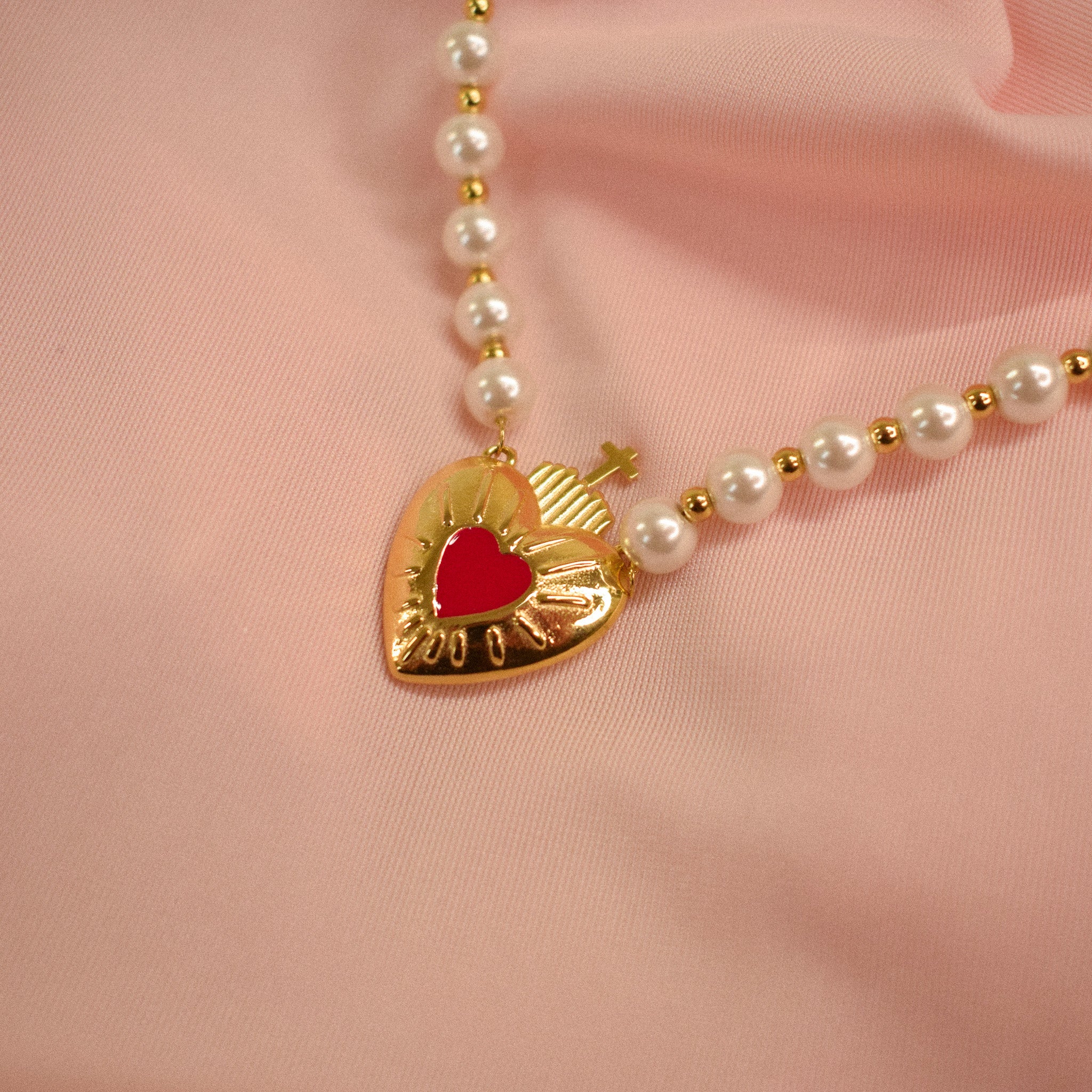 "Mary" Pearl Heart Pendant Necklace