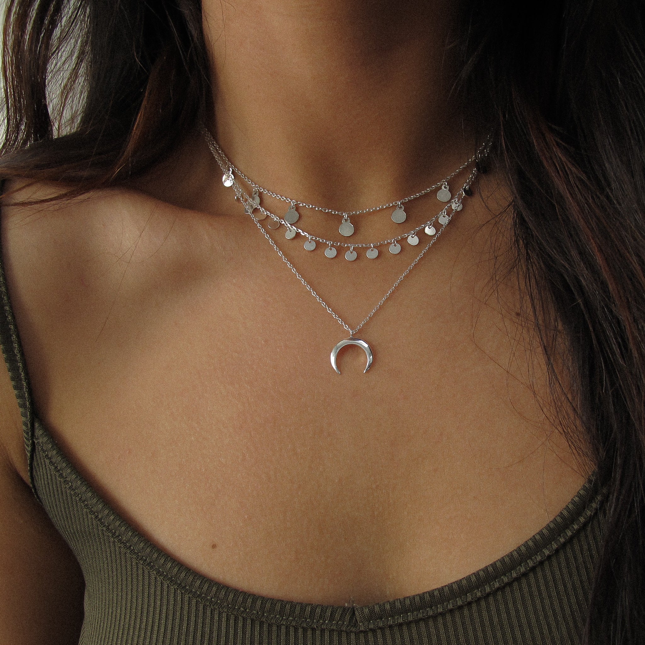 "Piper” Sterling Silver Scattered Disc Necklace