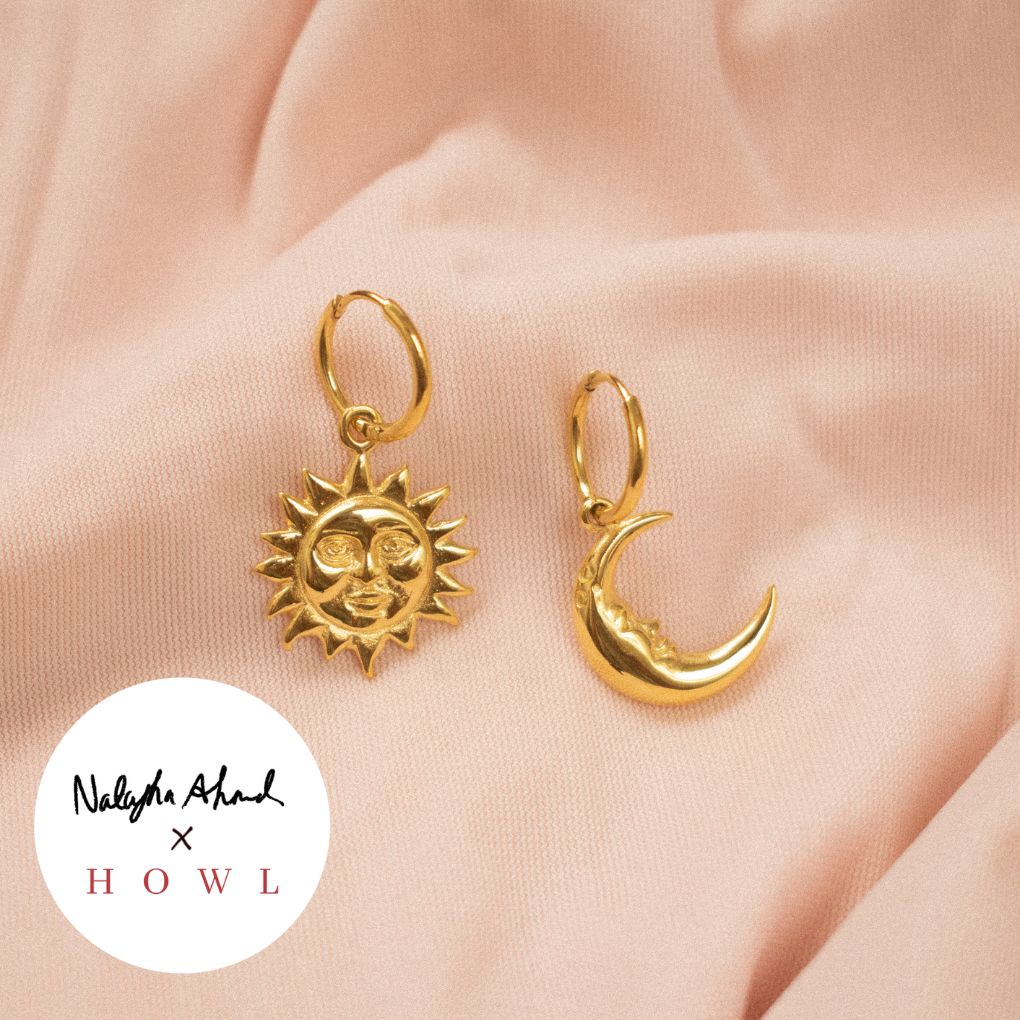 "Nova" Sun Moon Huggie Earrings
